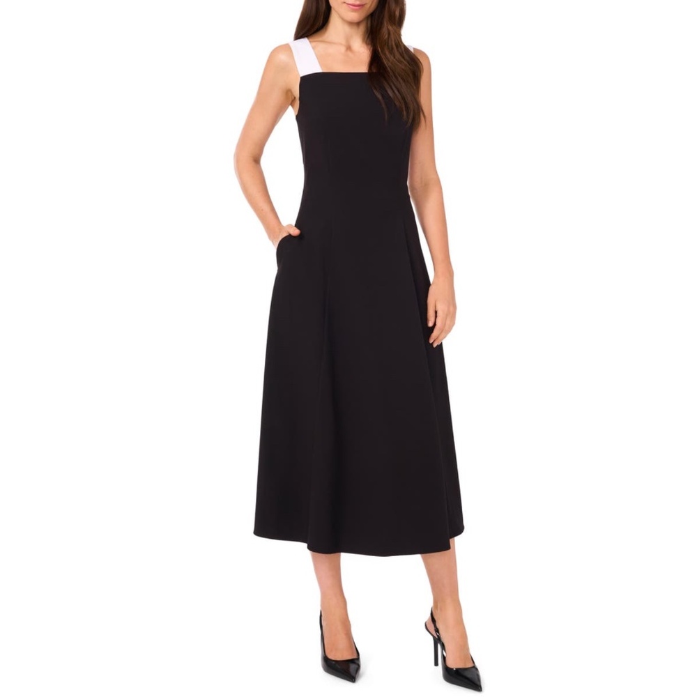 HALOGEN: Contrast Strap Midi Dress (NWT)